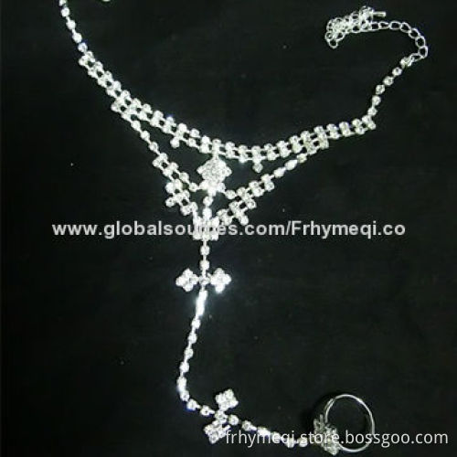 Fashionable rhinestone anklets, combine toe-ring together, suitable for women